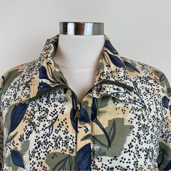 Kim Rogers Sport Olive Green Navy Blue Silk Floral Full Zip Jacket Women Small - Picture 3 of 8